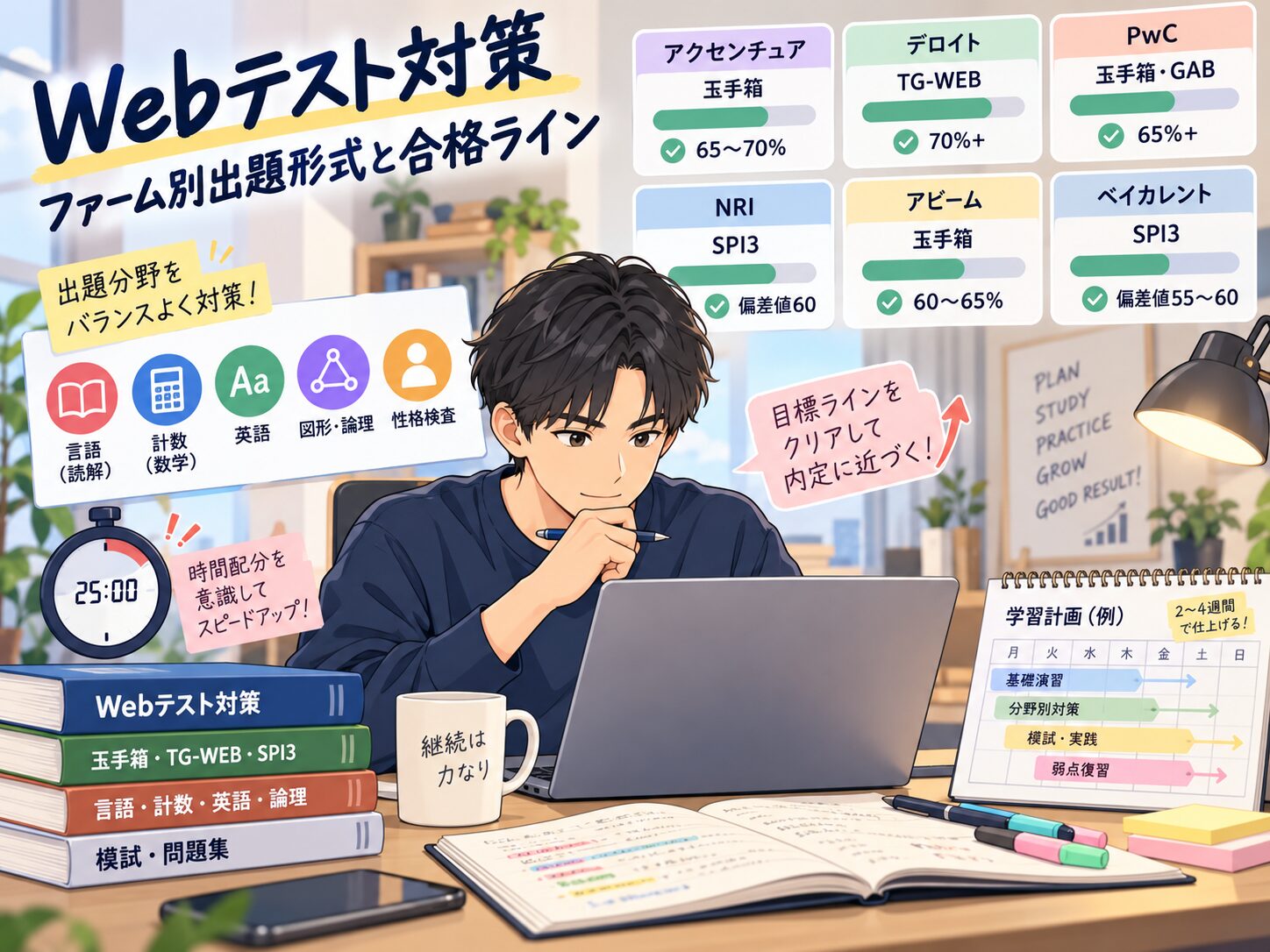 【Webテスト対策】ファーム別出題形式と合格ライン
