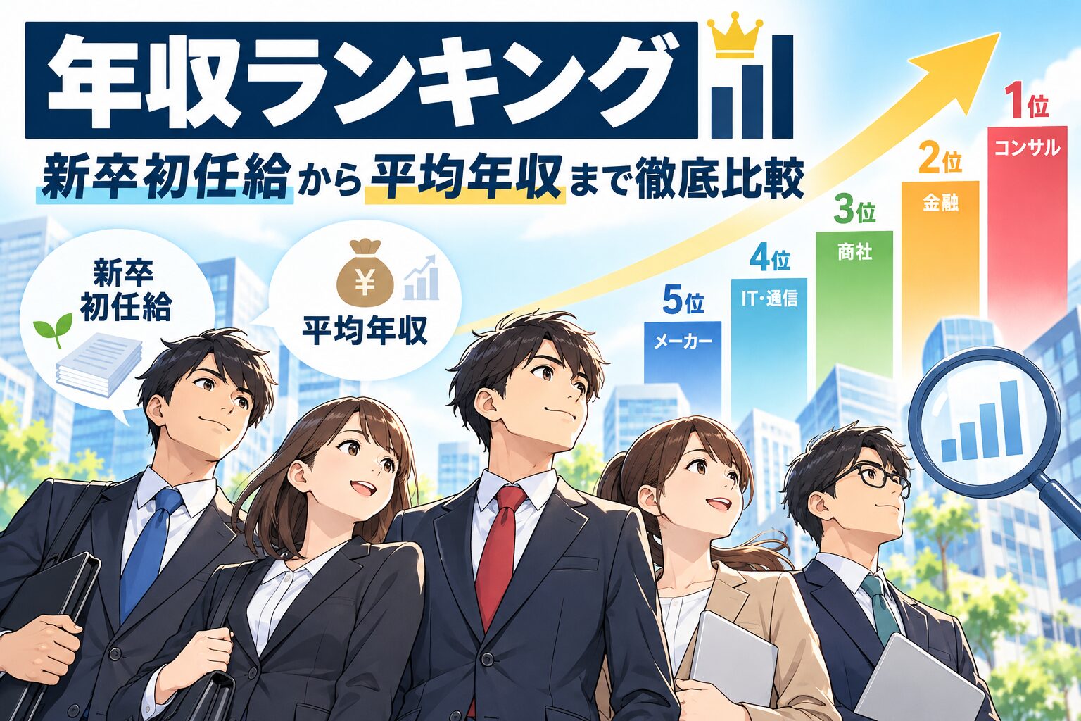 年収ランキング｜新卒初任給から平均年収まで徹底比較